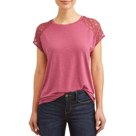 Lovely Lace Tee - Women's Short Sleeve Lace Shoulder T-Shirt