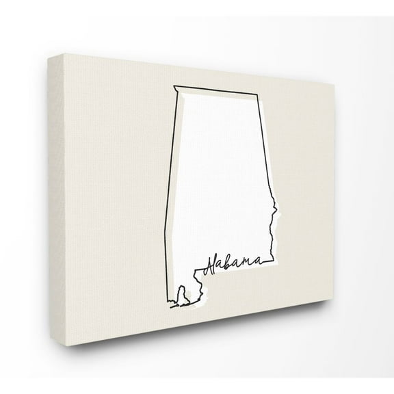 Stupell Industries Alabama Home State Map Neutral Print Design Super Canvas Wall Art by Daphne Polselli
