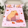 thumbnail image 2 of jejeloiu Cute Capybara Bed Sheets,Red Strawberry Doughnut King Sheets For Girls Boys 4pcs, 2 of 7