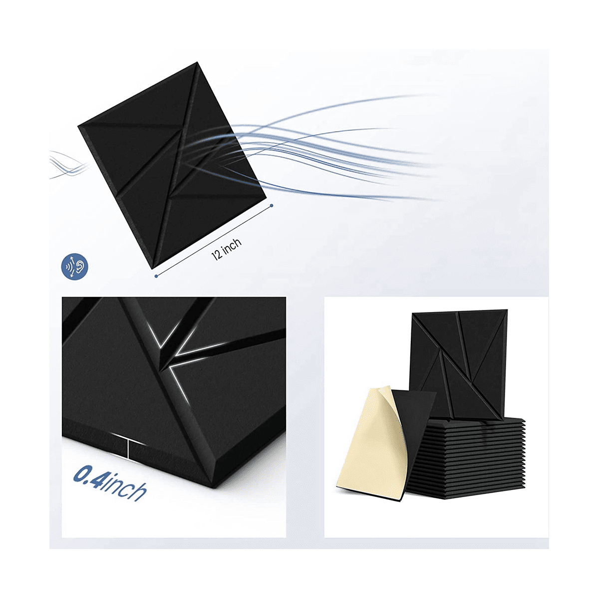 16Pcs Acoustic Panel with Self-Adhesive,12X12X0.4in Sound Proof Panel,Sound Panel High Density Studio Office,4
