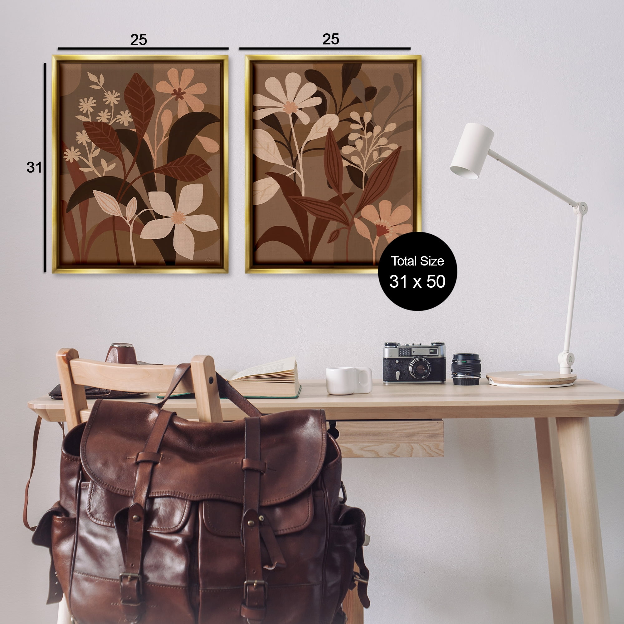 Stupell Industries Modern Boho Flower Bundle Floral & Botanical Painting Gold Floater Framed Canvas Art Print Wall Art, 31 x 25, Set of 2