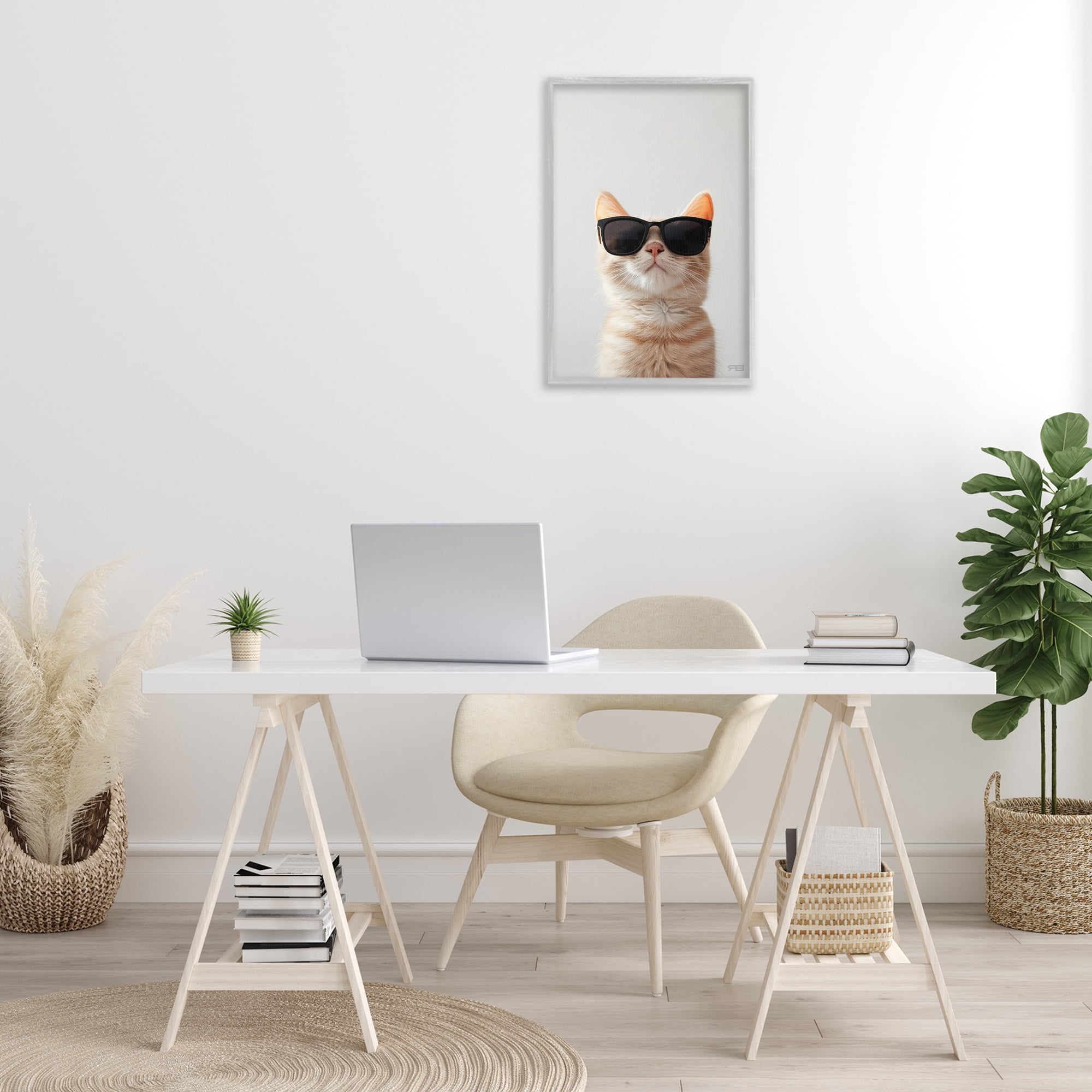 Stupell Industries Cool Sunglasses Cat Animals & Insects Painting Gray Framed Art Print Wall Art, 16 x 24