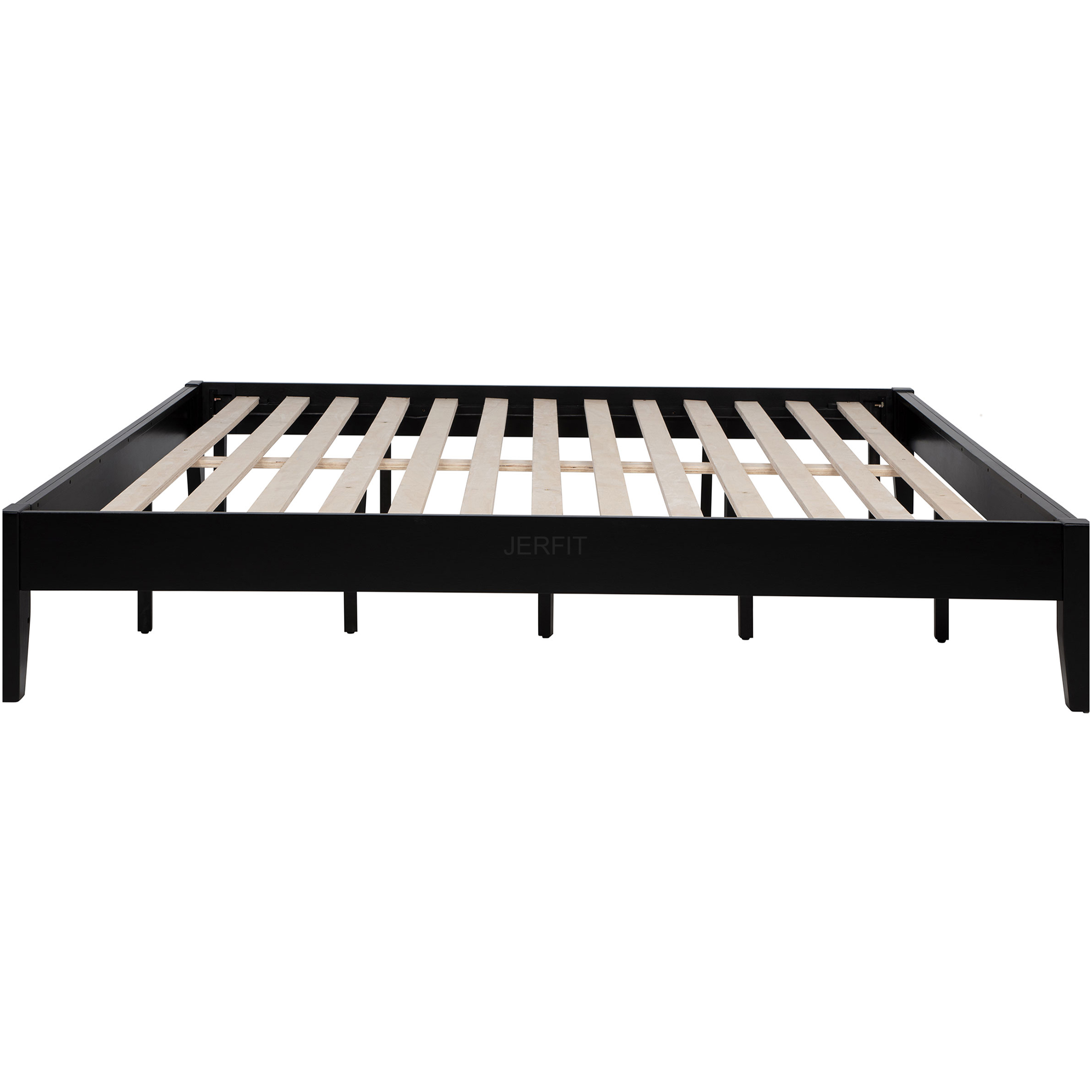 JERFIT Black California King Size Wood Platform Bed Frame, Low Profile Modern Design with Sturdy Support, No Box Spring Needed