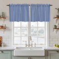 thumbnail image 2 of Dark Blue Striped Tier Curtains, Modern Beige Geometric Country Light Filtering Kitchen Curtains, 2Pcs Rod Pocket Half Window Treatments Panels for Sink Cafe Cabinet Camper 27.5x24 Inches, 2 of 9