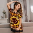 thumbnail image 3 of Easygdp Sunflower Gnomes and Bees Camisón de manga corta para mujer, informal, estampado, 3 of 6