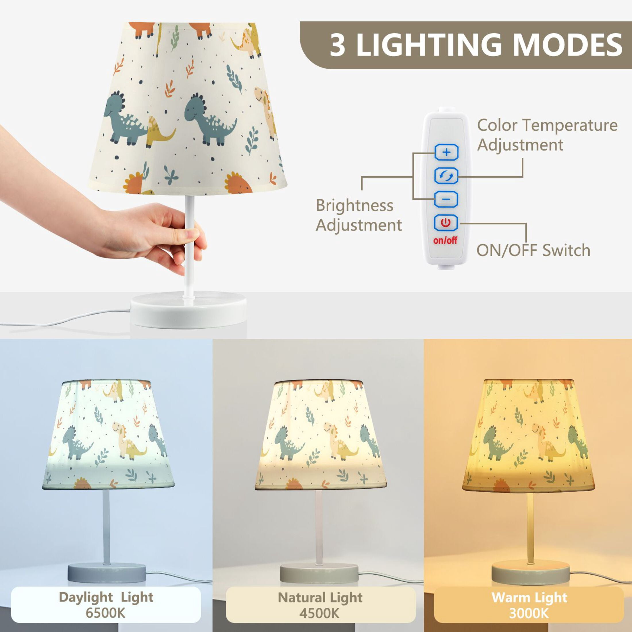 LED Desk Lamp Cartoon Dinosaurs with Leaf Table Nightstand Lamps with 3 Color Temperatures for Home Bedroom Living Room Decor 8x12