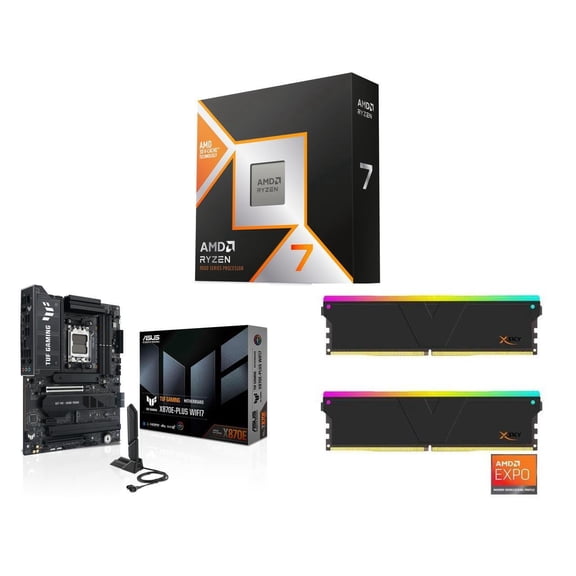 CPU Motherboard Memory Combo -  AMD 100-100001973WOF Bundle with  ASUS TUF GAMING X870E-PLUS WIFI7  and V-color TMXSAL1664832KWK
