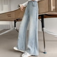 thumbnail image 4 of EnJoCho Teen Girls Jeans Straight Wide Leg Soli𝖽 Tone Elastic Waist Loose Denim Pants Stretch Trousers For Spring Autumn Back-to-School Outdoor Everyday Streetwear Casual Bottoms, 4 of 8