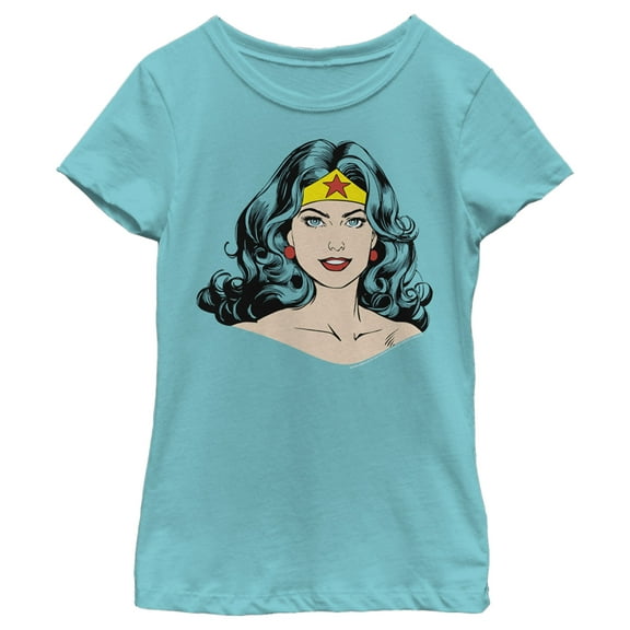 Girl's Wonder Woman Legendary Amazon Warrior  Graphic Tee Tahiti Blue Large