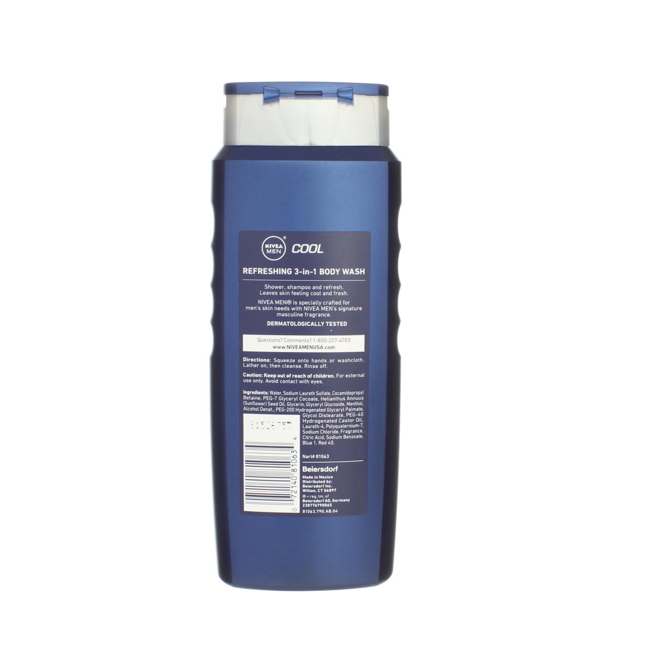 NIVEA Body Wash Cool For Men 16.90 oz (Pack of 4)