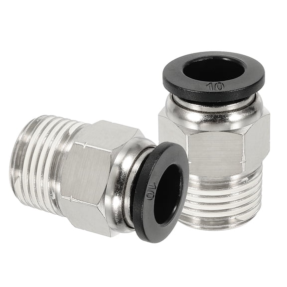 2 Pcs NPT Push to Connect Air Fittings, Male Straight 10mm Tube OD x 3/8" NPT Thread Air Quick Connector, Black