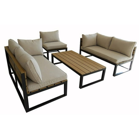 All-Weather Conversation Chair and Coffee Table, Natural\/Black