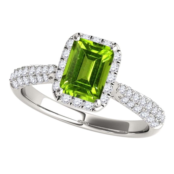 Mauli Jewels Rings for Women 3.46 Carat Diamond And Emerald Shaped Peridot Ring pave 10K White Gold
