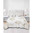 thumbnail image 2 of Quilt King Size Bedding Set, Ocean Beige Coral Reversible Summer Quilt 3 Pieces, Summer Coastal Starfish Conch Nautical Lightweight Bedspreads Coverlets with 2 Pillow Shams for All Seasons, 2 of 5