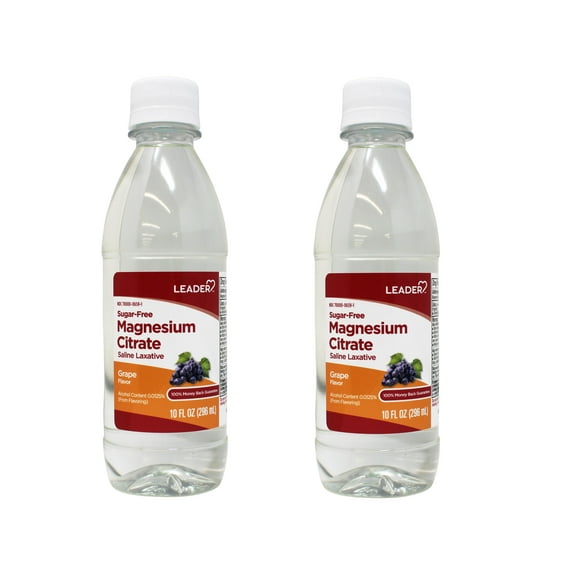 2 Pack - Leader Magnesium Citrate Saline Laxative, Sugar-Free, Grape Flavor, 10 FL OZ