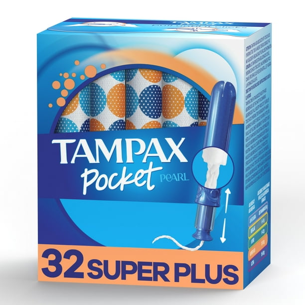 Tampax Pocket Pearl Tampons, Unscented, Super Plus Absorbency, 32 Ct