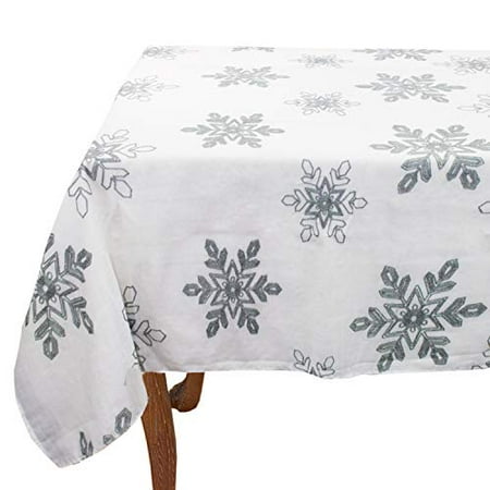 

Fennco Styles Holiday Nivalis Collection Snowflake Design Decorative Tablecloth 60 W x 60 L - Silver Table Cover for Home Dining Table Christmas Décor Banquet Family Gathering and Special Occasion