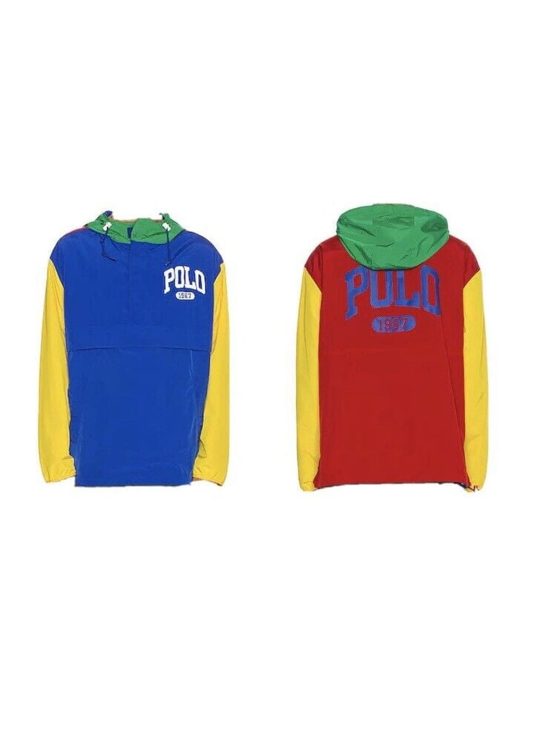 Polo Ralph Lauren RED/RUGBY ROYAL Color-Block Half-Zip Logo Jacket