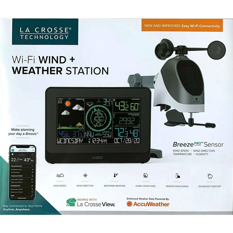 La Crosse Wireless Wind and Weather Station, Solar Panel, AccuWeather,  Breeze Pro Sensor - Model C78861