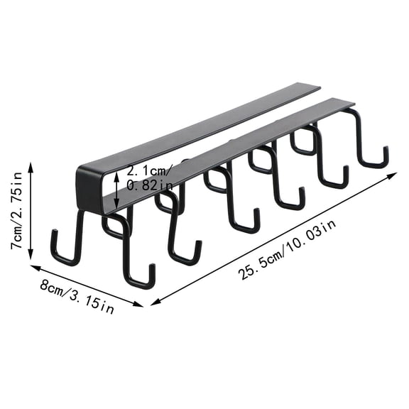 Clearance Under $3.39! 1PC Under Shelf Cup Rack, 10-Hook Kitchen Utensil Holder for Coffee Mugs & Cups, Iron, for Kitchen Cabinet & Home, (25.5x8x7cm, Black)