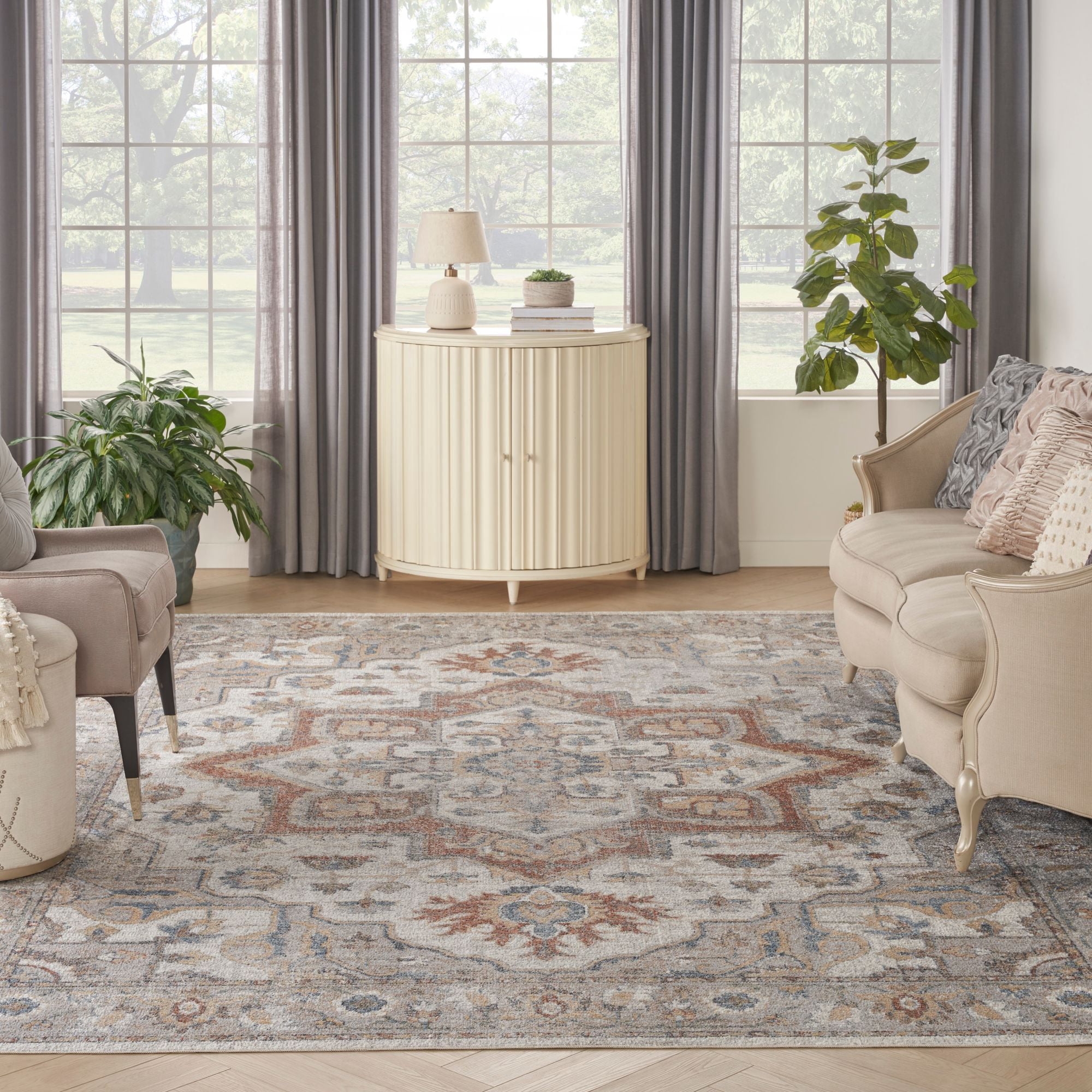 Nourison Astra Machine Washable 9' x 12' Grey Multicolor Vintage Indoor Flatweave Rug