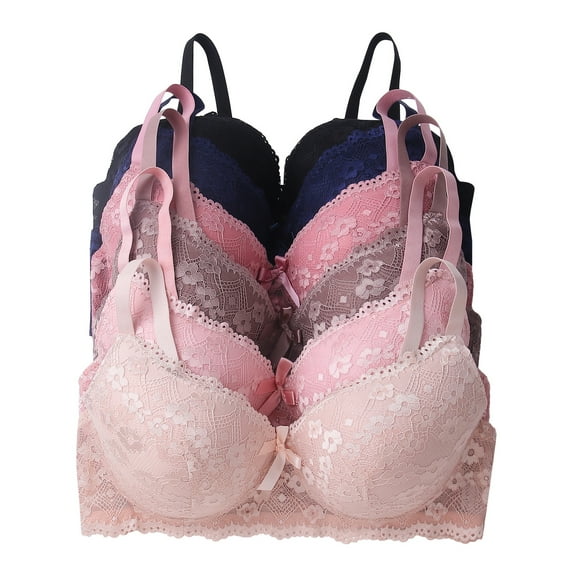 Women Bras 6 Pack of Basic No Wire Bra with B cup C cup Full Coverage 32B (X6673)