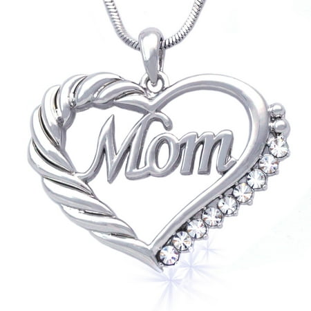 cocojewelry Mother's Day MOM Word Engraved Heart Love Pendant Necklace Gift For Mom