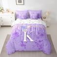 thumbnail image 2 of Manfei Personalized Initial Letter K Girl 7pcs Bedding Comforter Set,Gradient Flying Butterfly Queen Bedding Sets Super Cozy,Purple Watercolor Splash Queen Sheet Sets,Bling Glitter Room Decor, 2 of 8