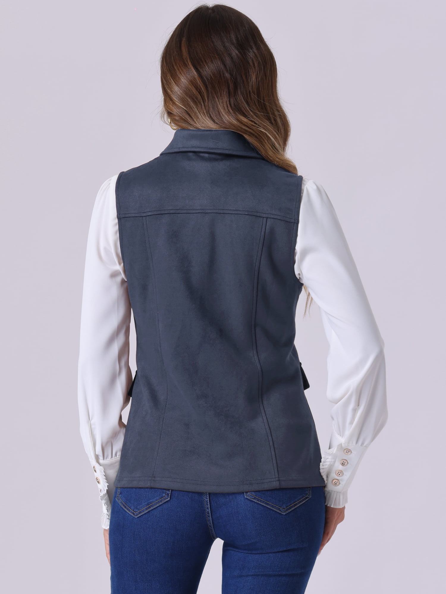 DARING DIVA Women's Rustic Button Up Utility Anorak Cargo Vest S Dark Blue