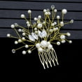 thumbnail image 2 of Nvzi Horquillas para el pelo de boda con flores para novias, peinetas con perlas de cristal, pinzas para el pelo, tocado, accesorios para el pelo de boda dorados, joyas - doradas, 2 of 5