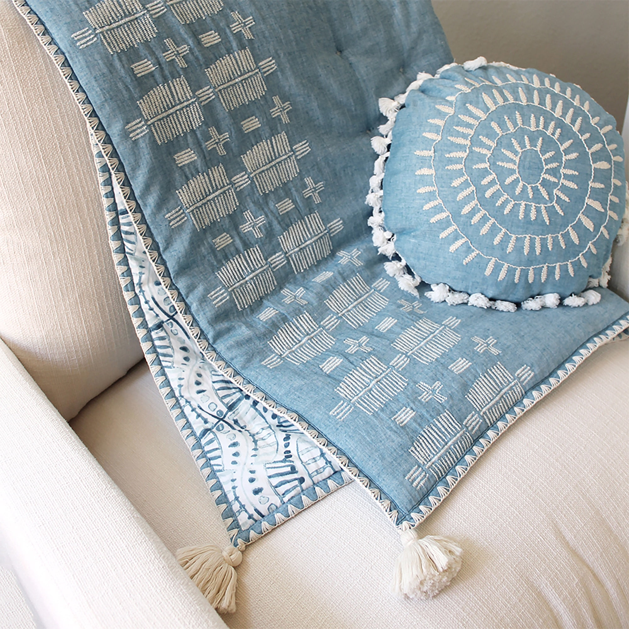 Crane Baby Caspian Round Pillow - Decorative Pillow Nursery Pillow Baby Room Accessory