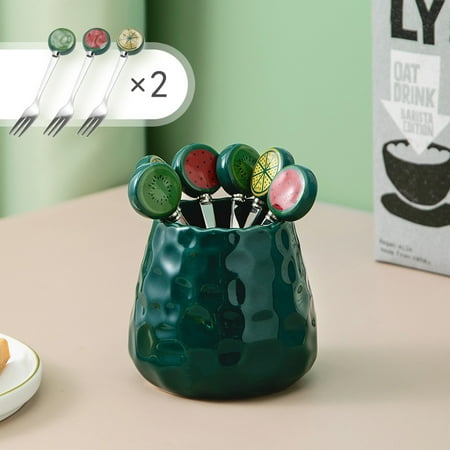 

Homeex Household Stainless Steel Fruit Fork Storage Jar Set Green
