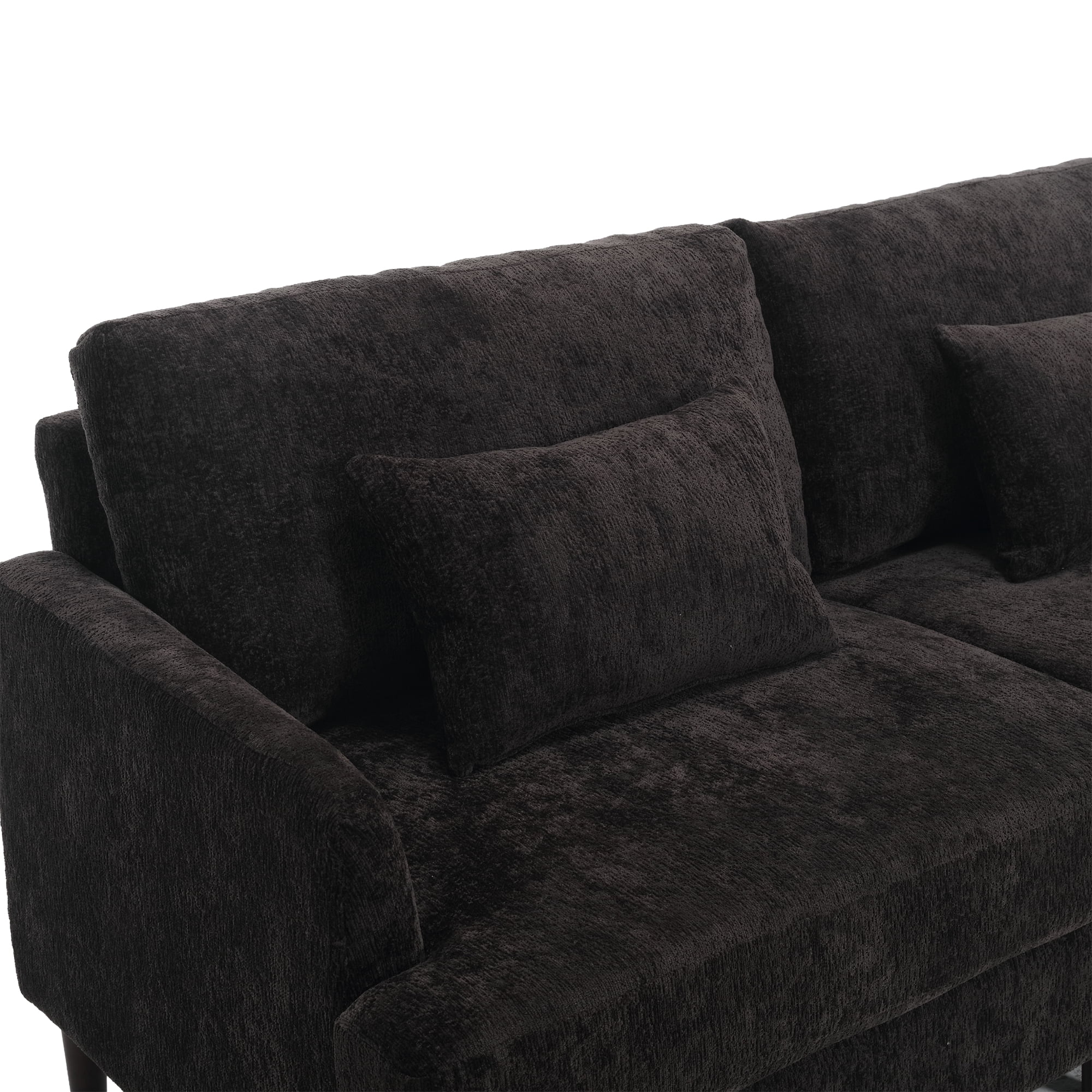 MAYEERTY Mid Century Modern chenille Fabric Loveseat sofa, 2-Seat Upholstered Loveseat Sofa Modern Couch for Living Room,Brown wood feet sofa for Bedroom, Reading (Black Chenille)