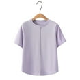 thumbnail image 2 of Timegard Hauts Grande Taille pour Femmes Manches Courtes Col Rond Extensible Chemises Couleur Unie Été Décontracté Ample, 2 of 3