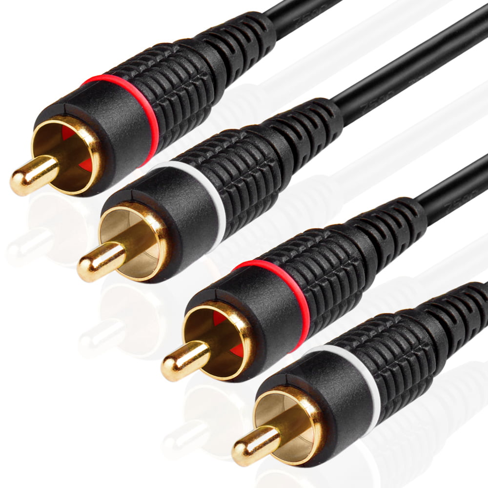 50 Feet TNP 2RCA Stereo Audio Cable Right and Left Gold Plated Dual Shielded RCA to RCA Male Connectors Black - Dual RCA Plug M/M 2 Channel