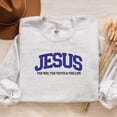 thumbnail image 2 of Embroidered Jesus Varsity Crewneck: Christian Faith Sweatshirt, 2 of 5