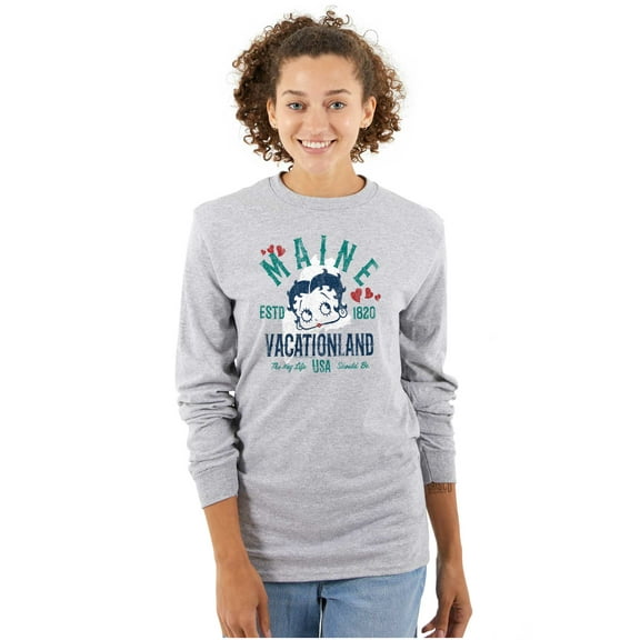 Retro Betty Boop Maine State Outline Women's Long Sleeve T Shirt Brisco Brands S