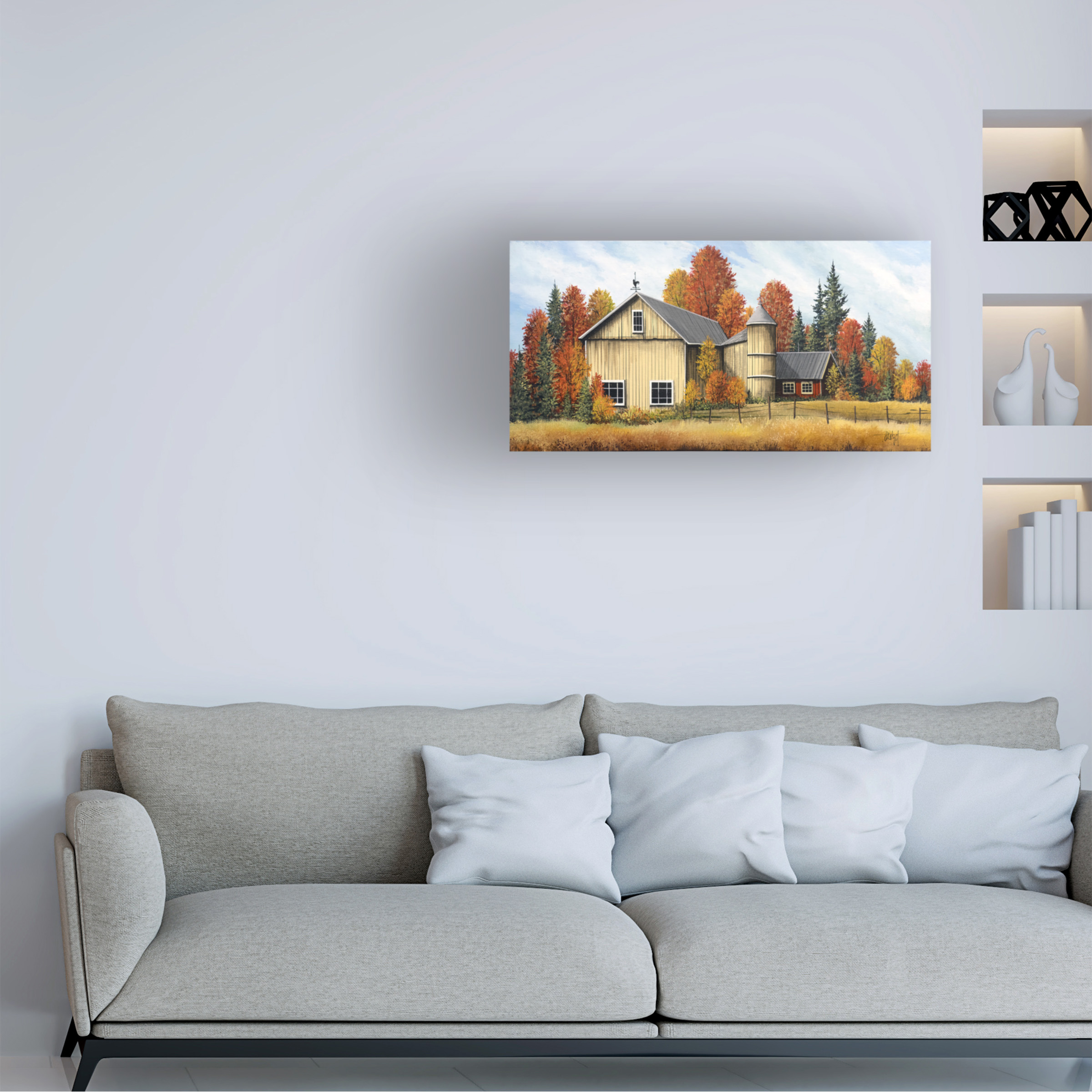 Trademark Fine Art Debbi Wetzel Yellow Barn Fall Canvas Wall Art - 24x47