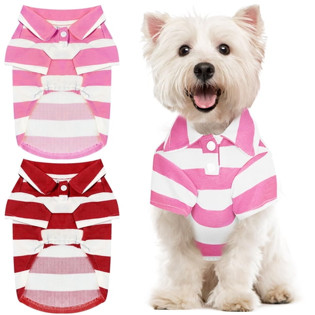 2 Piezas Camisas para Perros a Rayas Camisetas Transpirables para Perros pequeños Gatos Niña Niño Cachorro Sudadera para Caniche Taza de té (Rosa+Rojo, Mediano)