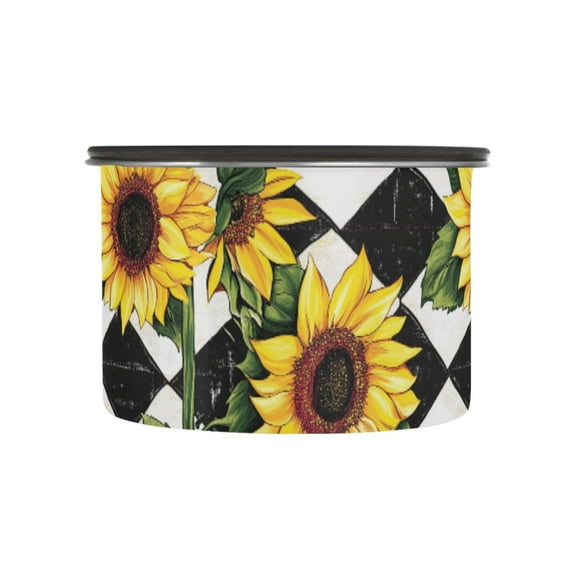 Sunflowers Checkered Airtight Coffee Bean Canister 17oz Food Storage Containers with Lids For Gournd, Tea, Sugar, Flour, Rice, Cereal, Candy Cookie Jar