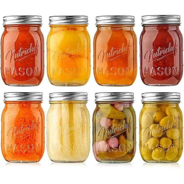 NutriChef, Mason Jars, Glass Container Food Storage, Meal Prep Containers With Lids, Overnight Oats Jar, Glass Jar With Lid, Spice Container, Canning Jar, Ideal for: Wedding Favors, Crafts, Pickling,8