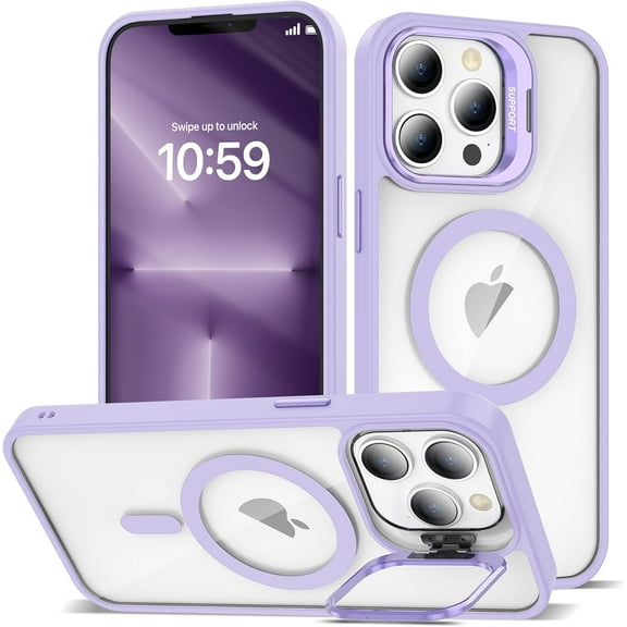 KOMI Magnetic Case for iPhone 13 Pro Max Case with Camera Stand [Compatible with MagSafe] [Military Drop Tested] Shockproof Slim Clear iPhone 13 Pro Max Phone Case for Women Men Purple