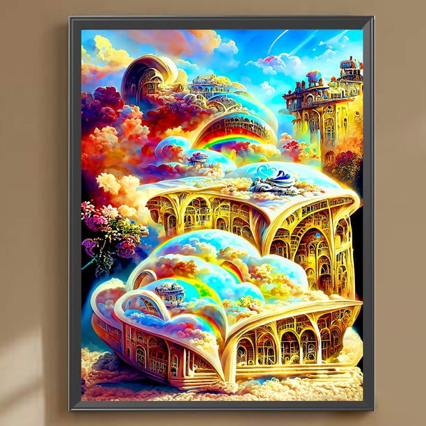 Cuadros Decorativos Pintura de diamante 5D DIY Kit de castillo de taladro redondo completo decoración del hogar arte artesanal Wdftyju embutido en tela
