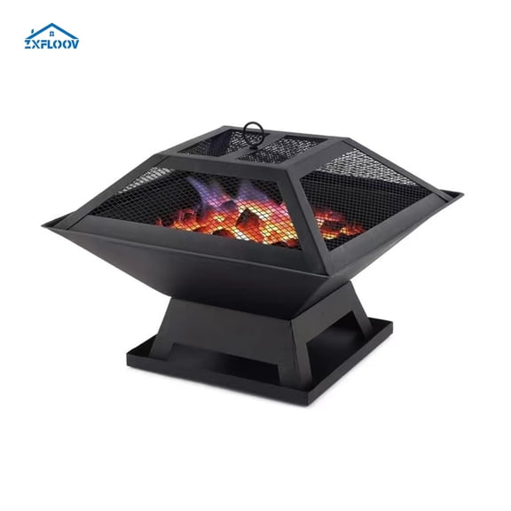 Modern Square Portable Fire Pit - Heavy Duty BBQ Grill & Outdoor Heater for Patio, Garden, and Backyard | Wood Burning Bonfire Fire Bowl
