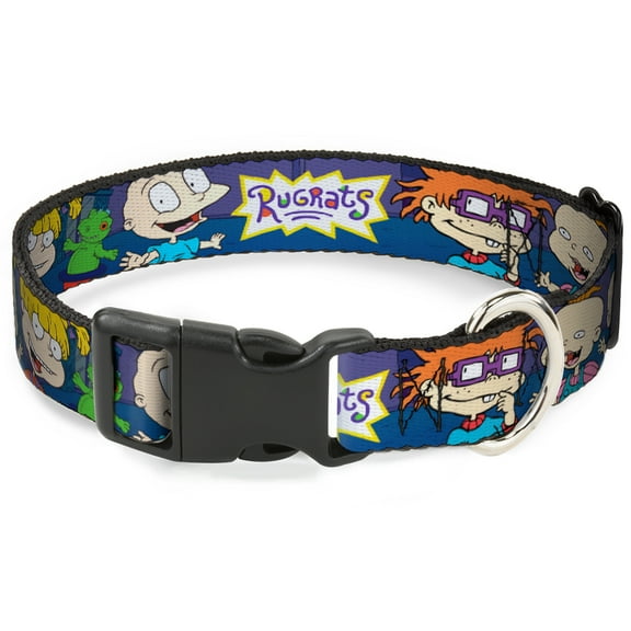Nickelodeon Pet Collar, Dog Collar Plastic Buckle, Rugrats Group Pose Reptar, 7 to 8.5 Inches 0.5 Inch Wide