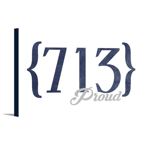 Houston, Texas - 713 Area Code (Blue) - Lantern Press Artwork (18x12 Gallery Wrapped Stretched Canvas)