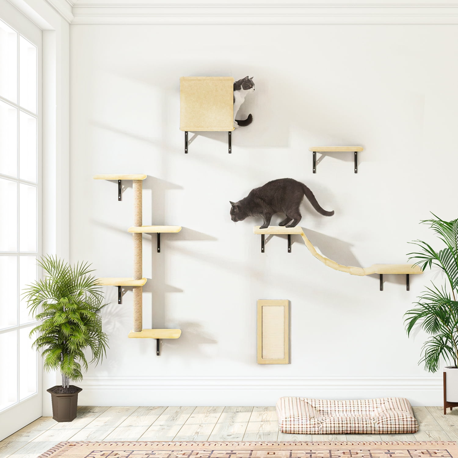 Pefilos Cat Wall Shelves and Perches Set, Cat Tower for Adult Cats Mounted Cat Tree House for Indoor Cats Modern Furniture for Cat Sleeping Playing Lounging Climbing Cat Tree for Large, Beige Pefilos Cat Wall Shelves and Perches Set, Cat Tower for Adult Cats Mounted Cat Tree House for Indoor Cats Modern Furniture for Cat Sleeping Playing Lounging Climbing Cat Tree for Large, Beige