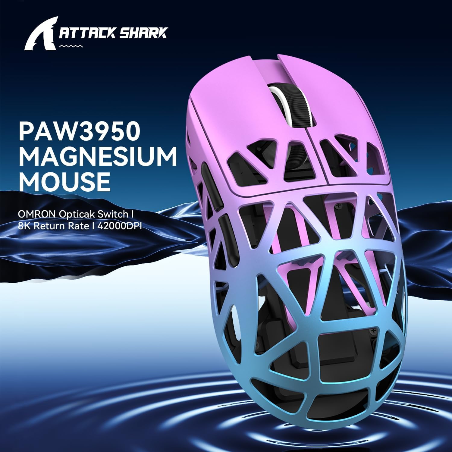 ATTACK SHARK R2 Wireless 8K Magnesium Alloy Mouse, PixArt PAW3950 Gaming Sensor, 48g SUPERLIGHT Mouse, BT/2.4G/Wired Gaming Mouse, Adjustable DPI 42000, Office Mice for Win11/Xbox/PS/Mac -Purple