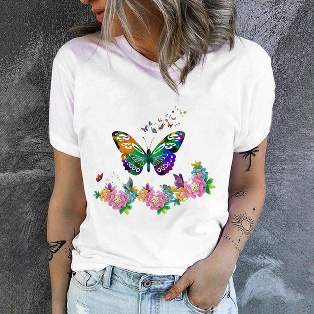 ICHUANYI Clearance Women Crewneck Print T-Shirts Print Tees Short Sleeve T-Shirt Blouse Tops(Green, XL) ICHUANYI WER2023080910414