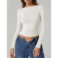 thumbnail image 4 of Camisa de Larga con Cuello Redondo para Mujer, Básica, con Doble Forro y Fruncido Lateral, para Salir XS, 4 of 7